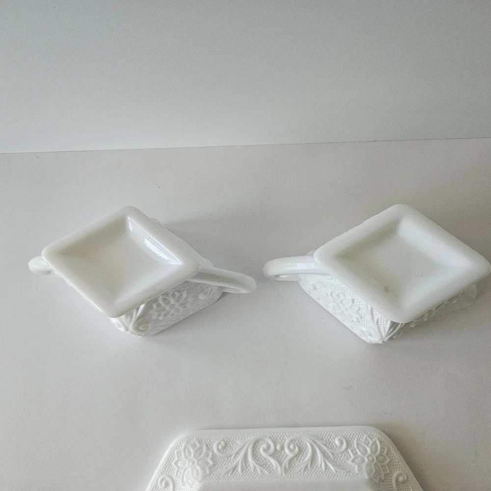 Vtg Indiana Milk Glass Tiara Cream and Sugar Set with Tray 